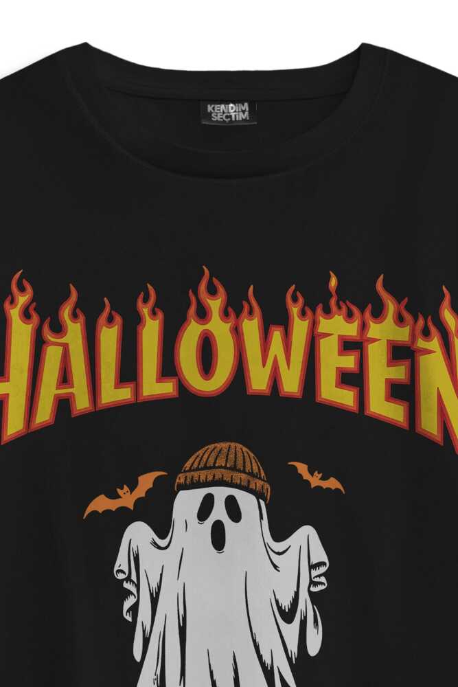 Halloween Ghost Skateboard Skate Kaykay Hayalet Thrasher Korku Baskılı Oversize Siyah T-shirt - 2