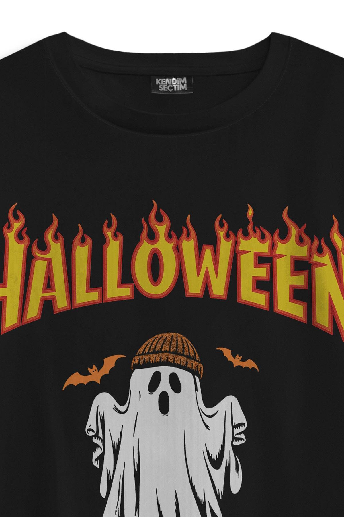 Halloween Ghost Skateboard Skate Kaykay Hayalet Thrasher Korku Baskılı Oversize Siyah T-shirt (1)