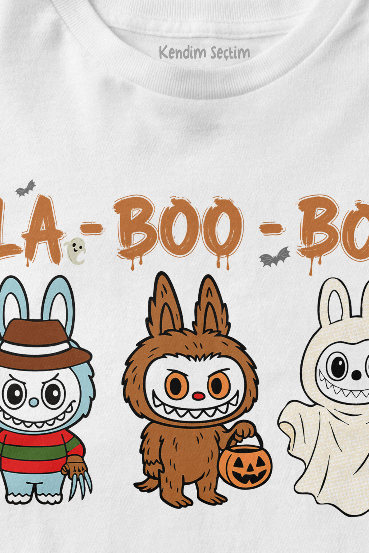 Halloween Labubu La Boo Boo Cadılar Bayramı Baskılı Çocuk Tişört Sevimli Hayalet Beyaz T-shirt (1)