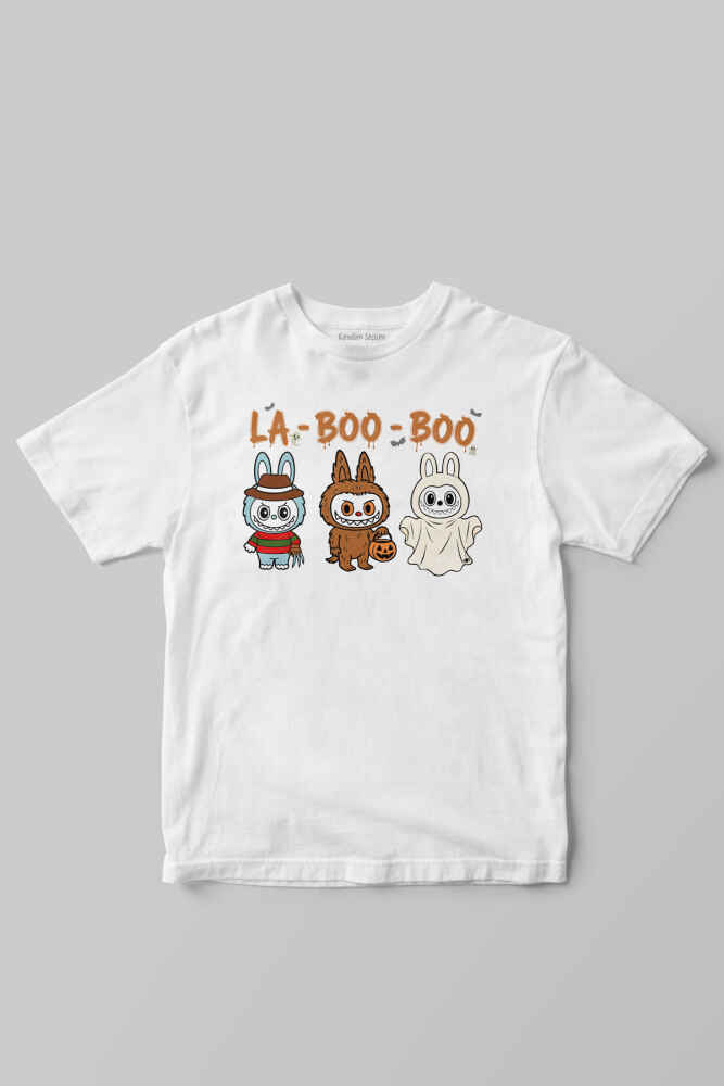 Halloween La Boo Boo Cadılar Bayramı Sevimli Hayalet Baskılı Beyaz Çocuk Tişört