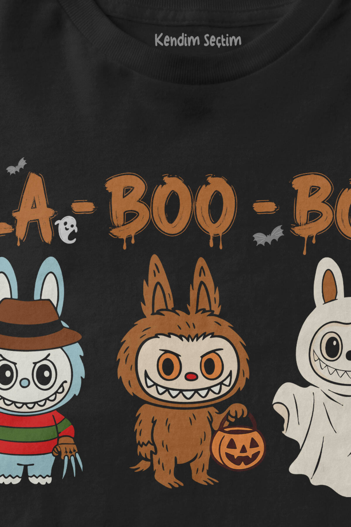 Halloween Labubu La Boo Boo Cadılar Bayramı Baskılı Çocuk Tişört Sevimli Hayalet Siyah T-shirt (1)