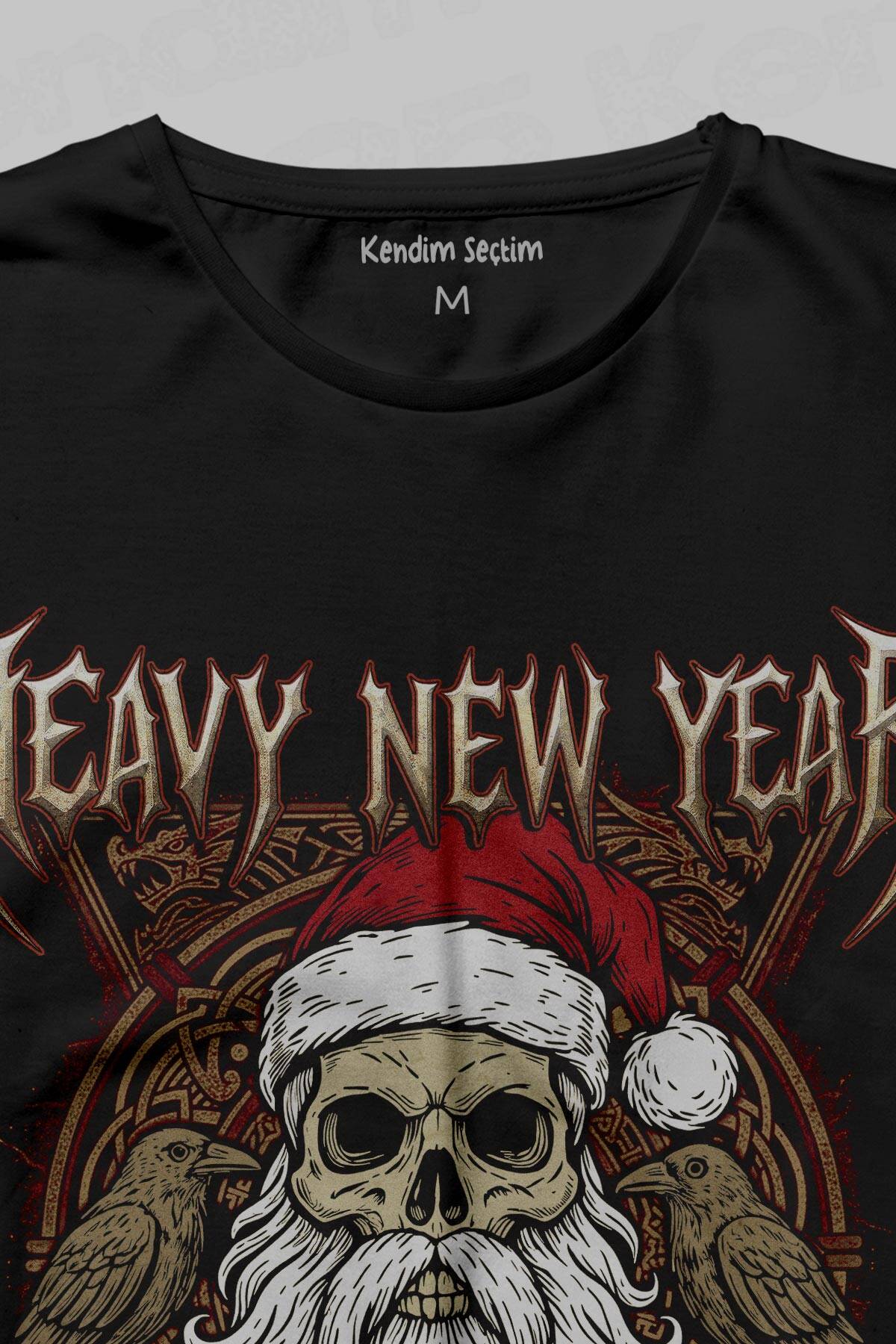 Heavy New Year Kuru Kafa Noel Baba Metal Yılbaşı Siyah Unisex Uzun Kollu Tişört - 2