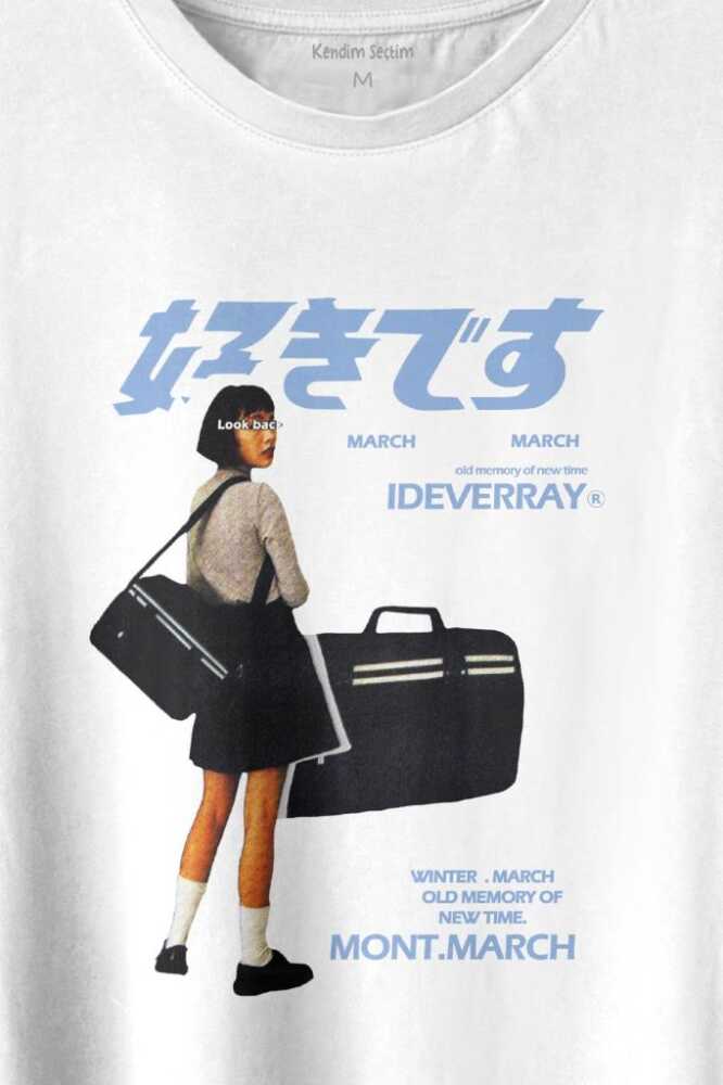 Hip Hop Harajuku Kanji Japon Kız Japan Girl Baskılı Beyaz Tişört Unisex (1)