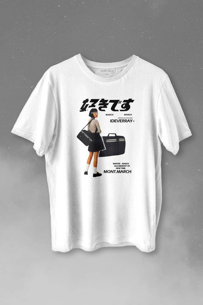 Japan Girl Hip Hop Harajuku Kanji Japon Kız Baskılı Beyaz Tişört Unisex