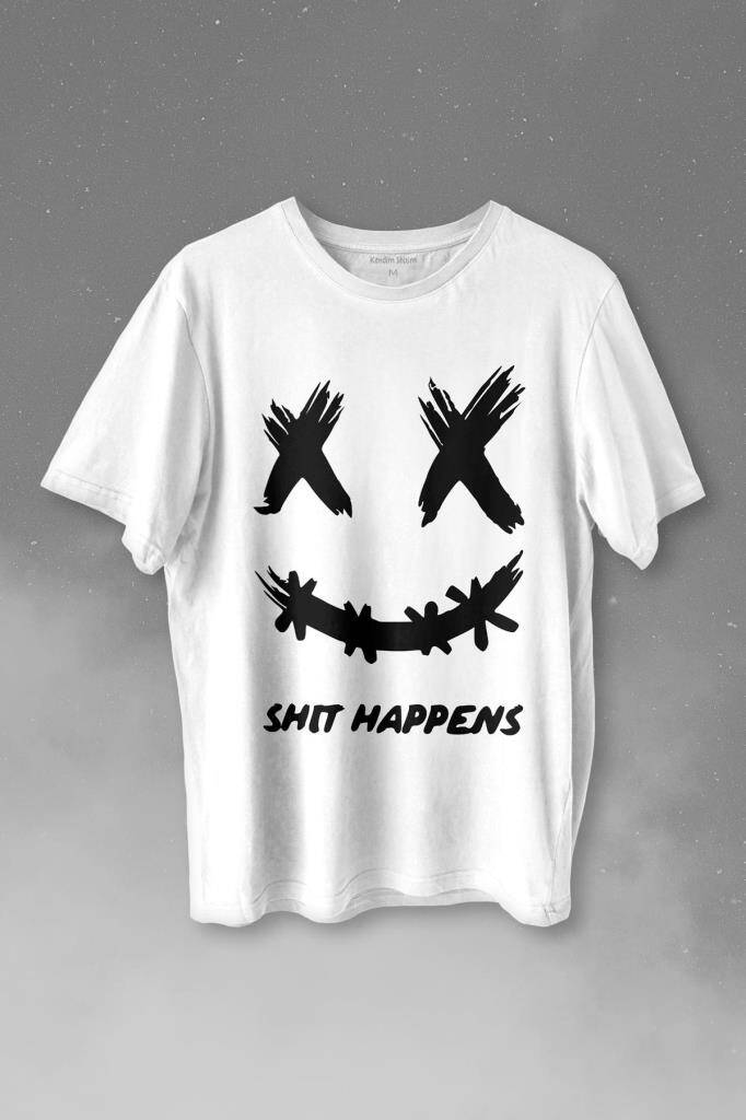 Hip Hop Marshmello Music Shit Happens Baskılı Beyaz Tişört Unisex