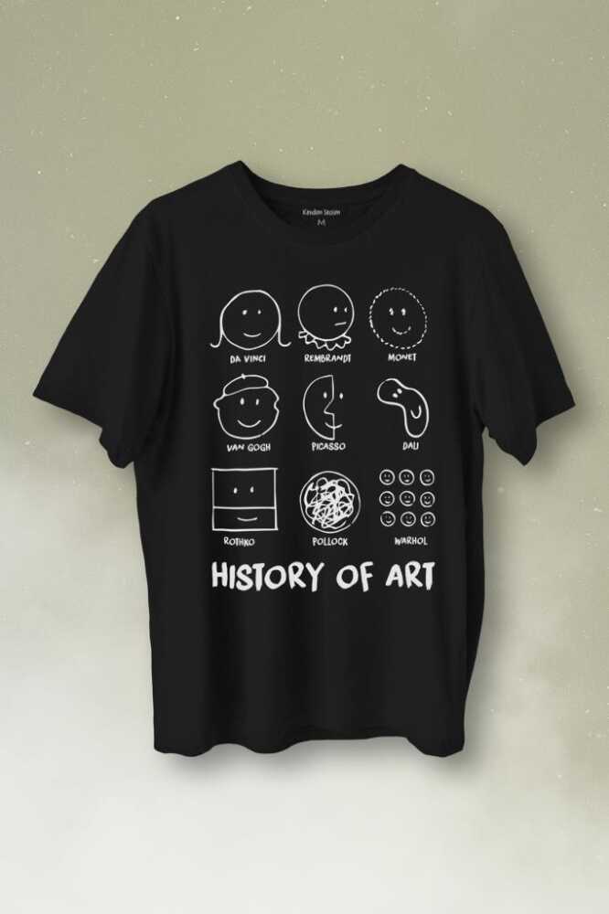 History Of Art Monet Dali Da Vinci Baskılı Siyah Tişört Unisex