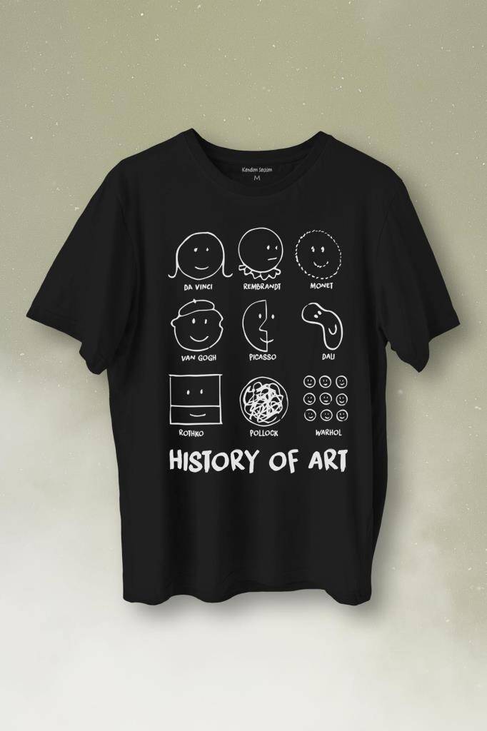 History Of Art Monet Dali Da Vinci Baskılı Siyah Tişört Unisex