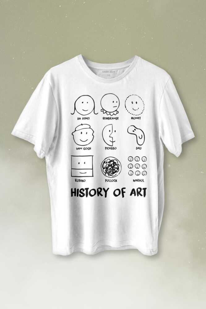 History Of Art Monet Dali Da Vinci Baskılı Beyaz Tişört Unisex
