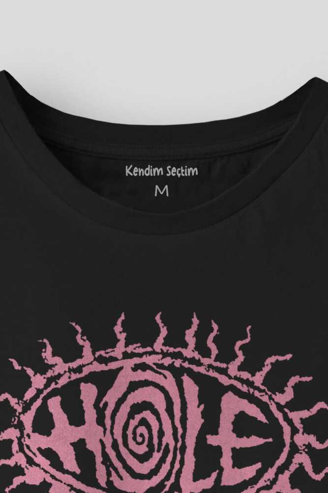 Hole Grunge Rock Punk Baskılı Siyah Unisex Tişört (1)