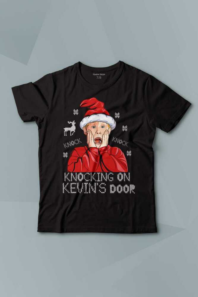 Home Alone Evde Tek Başına Yeni Yıl Knock Knock Kevin Merry Xmas Baskılı Çocuk Tişört Kısa Kollu