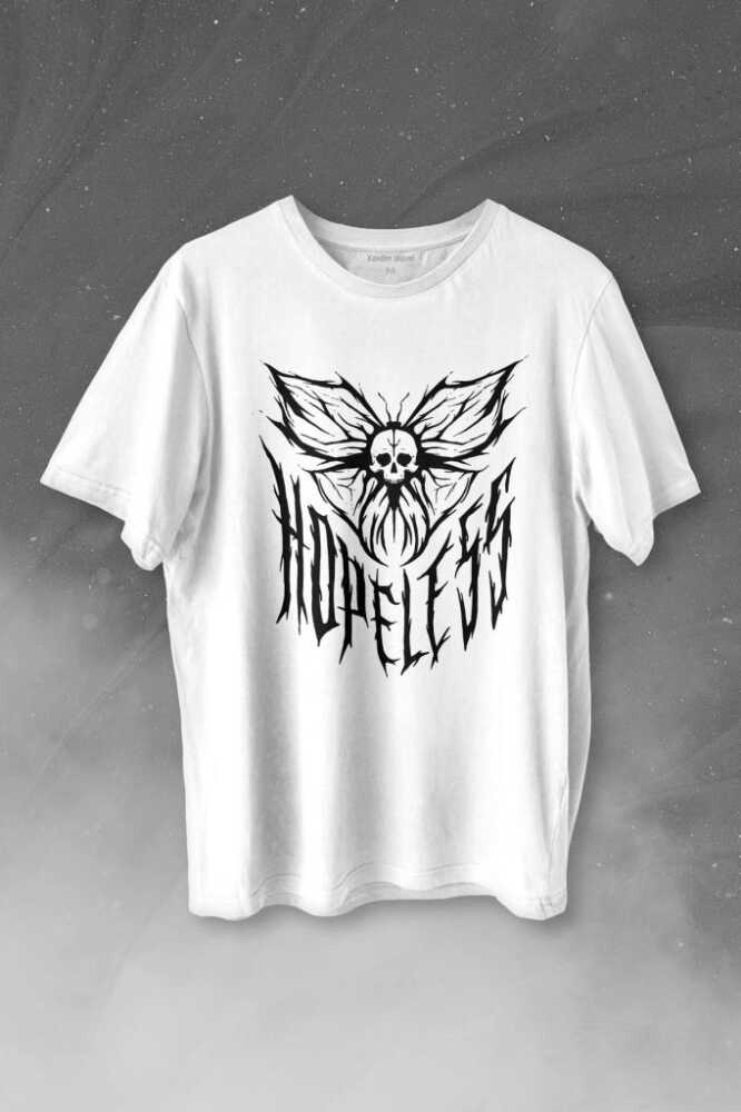 Hopeless Gothic Umutsuz Karanlık Baskılı Beyaz Tişört Unisex