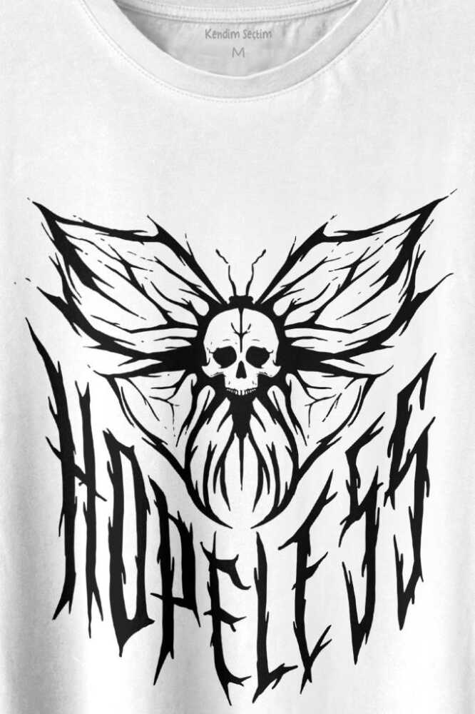 Hopeless Gothic Umutsuz Karanlık Baskılı Beyaz Tişört Unisex (1)
