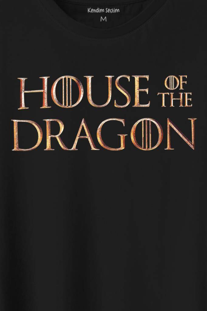 House Of The Dragon Logo Targaryen Baskılı Siyah Tişört Unisex (1)