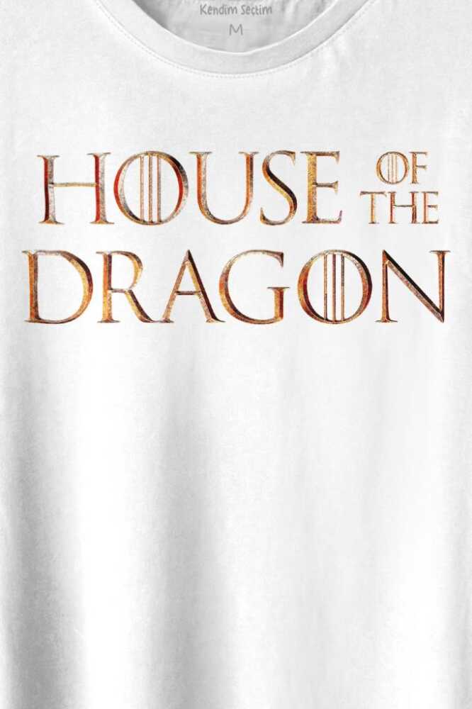 House Of The Dragon Logo Targaryen Baskılı Beyaz Tişört Unisex (1)