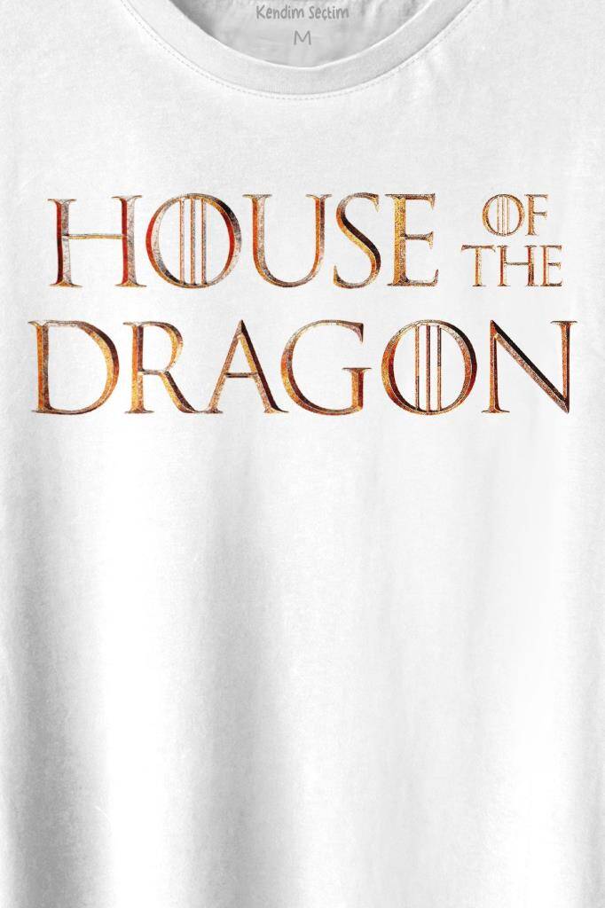House Of The Dragon Logo Targaryen Baskılı Beyaz Tişört Unisex (1)