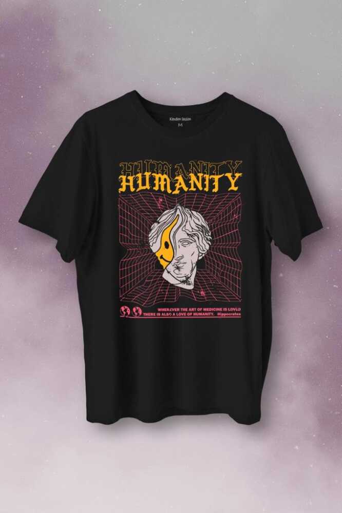 Humanity Smiley Statue Neon Heykel 2K Urban Baskılı Tişört Unisex