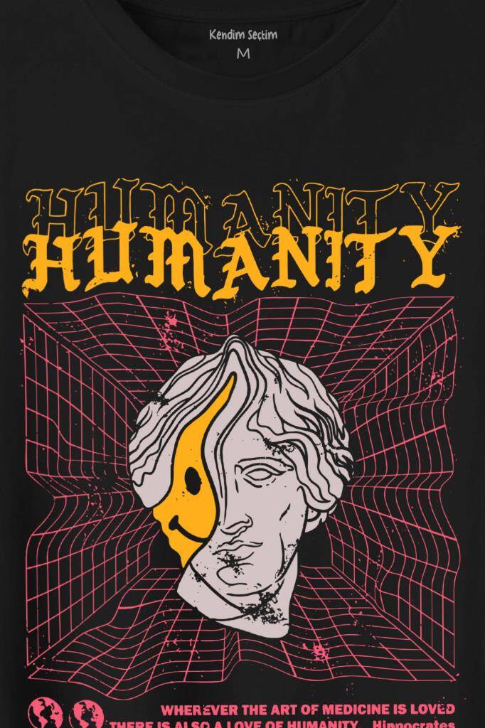 Humanity Smiley Statue Neon Heykel 2K Urban Baskılı Tişört Unisex (1)