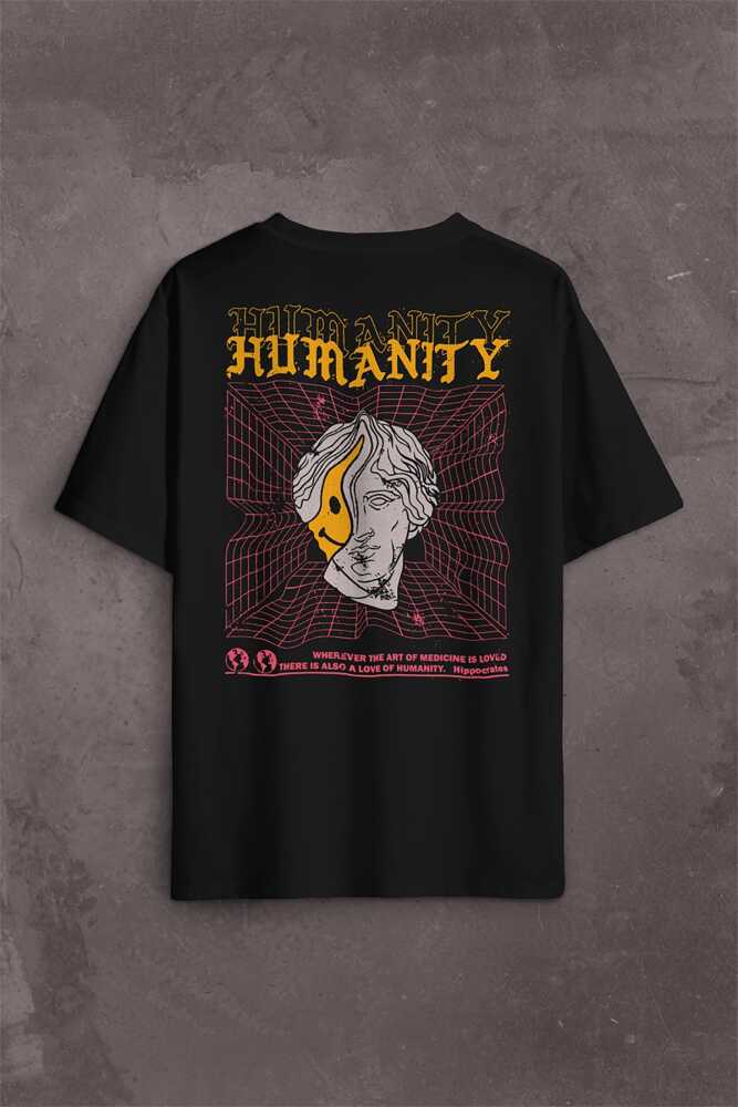Humanity Smiley Statue Neon Heykel 2K Urban Sırt Ön Baskılı Oversize Tişört Unisex