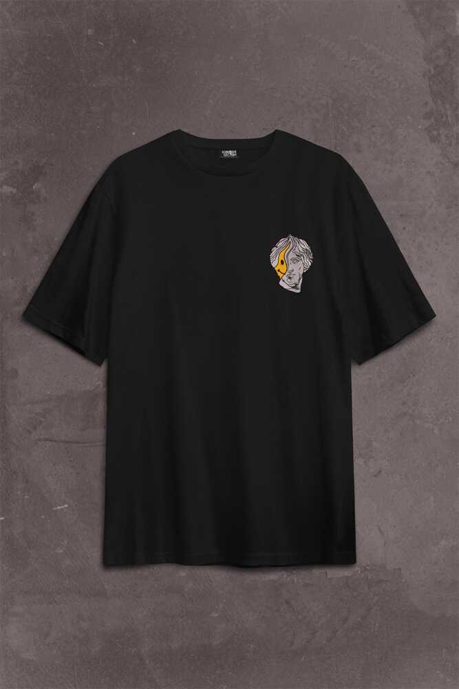 Humanity Smiley Statue Neon Heykel 2K Urban Sırt Ön Baskılı Oversize Tişört Unisex (1)