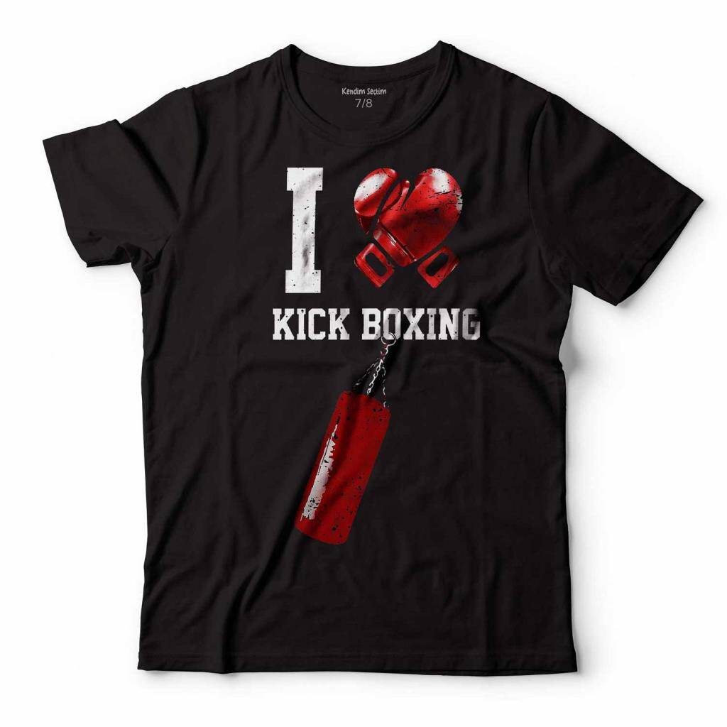 I Love Kick Boxing Boks Eldiveni Çocuk Tişört Siyah