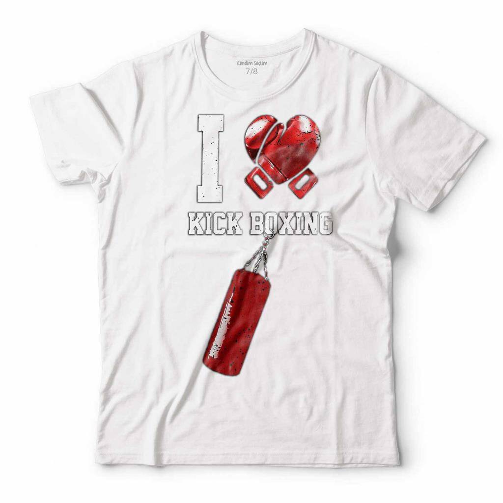 I Love Kick Boxing Boks Eldiveni Çocuk Tişört Beyaz