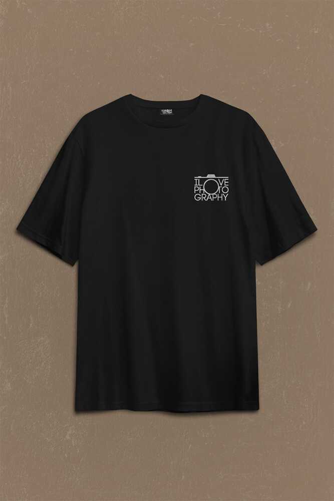 I Love Photography Fotoğrafçı Sırt Ön Baskılı Oversize Tişört Unisex