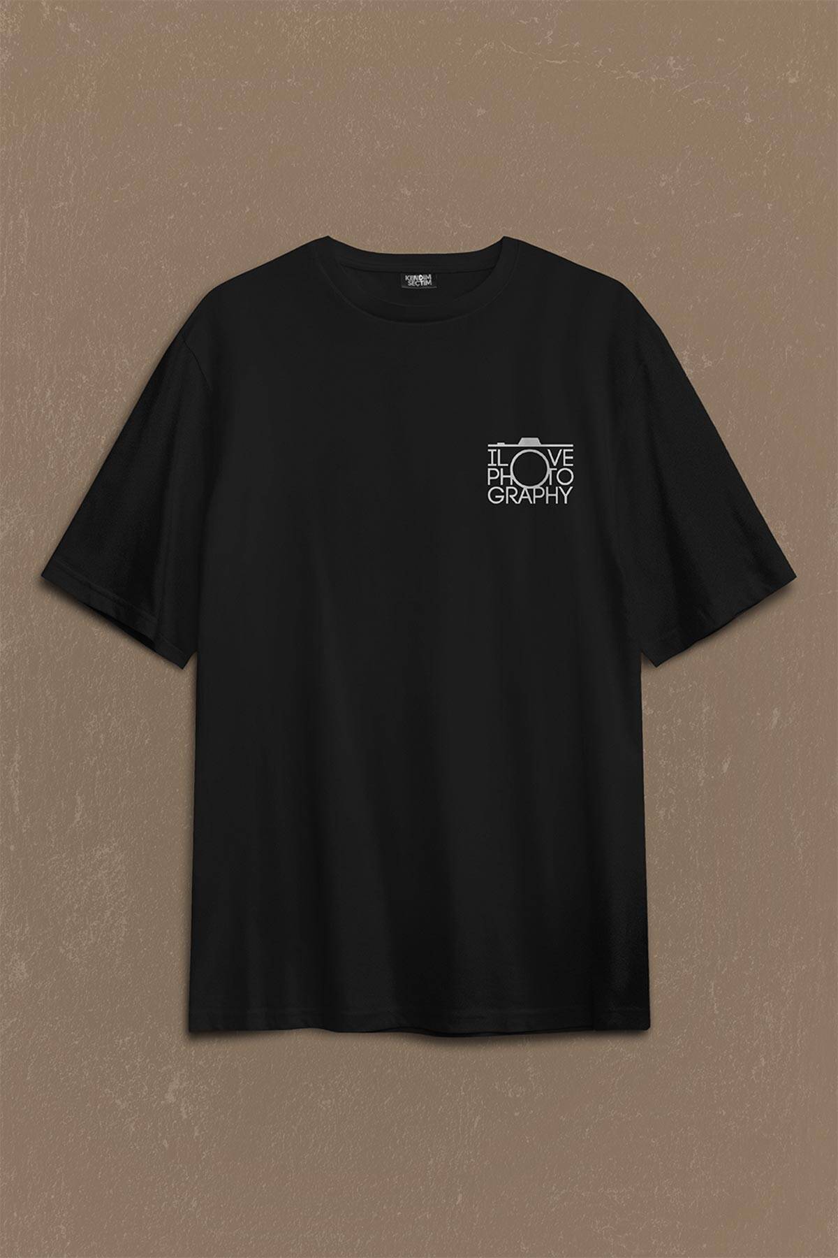 I Love Photography Fotoğrafçı Sırt Ön Baskılı Oversize Tişört Unisex