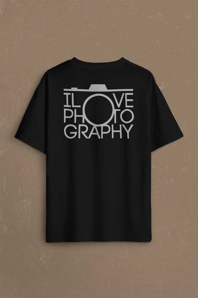 I Love Photography Fotoğrafçı Sırt Ön Baskılı Oversize Tişört Unisex (1)