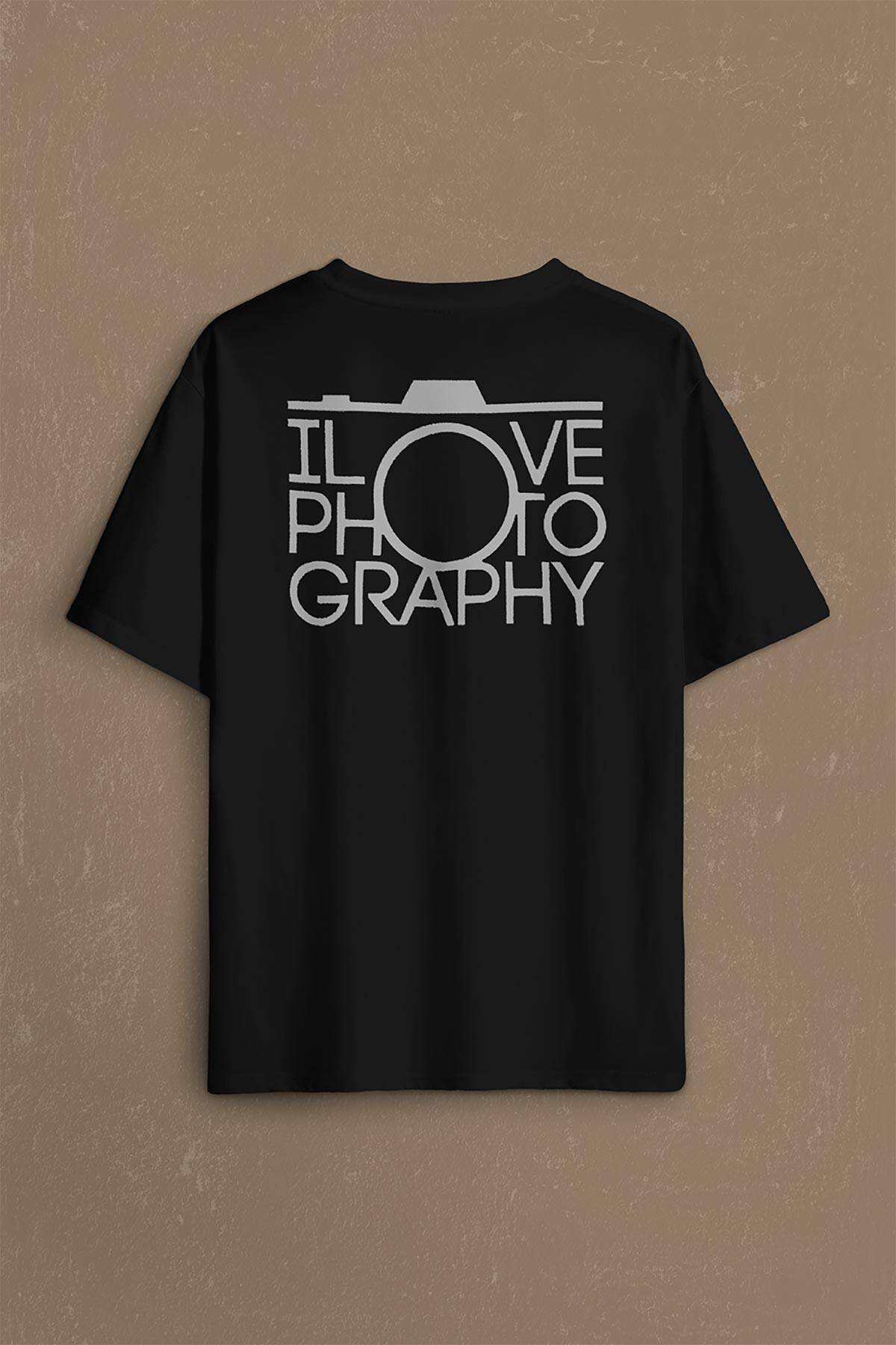 I Love Photography Fotoğrafçı Sırt Ön Baskılı Oversize Tişört Unisex (1)
