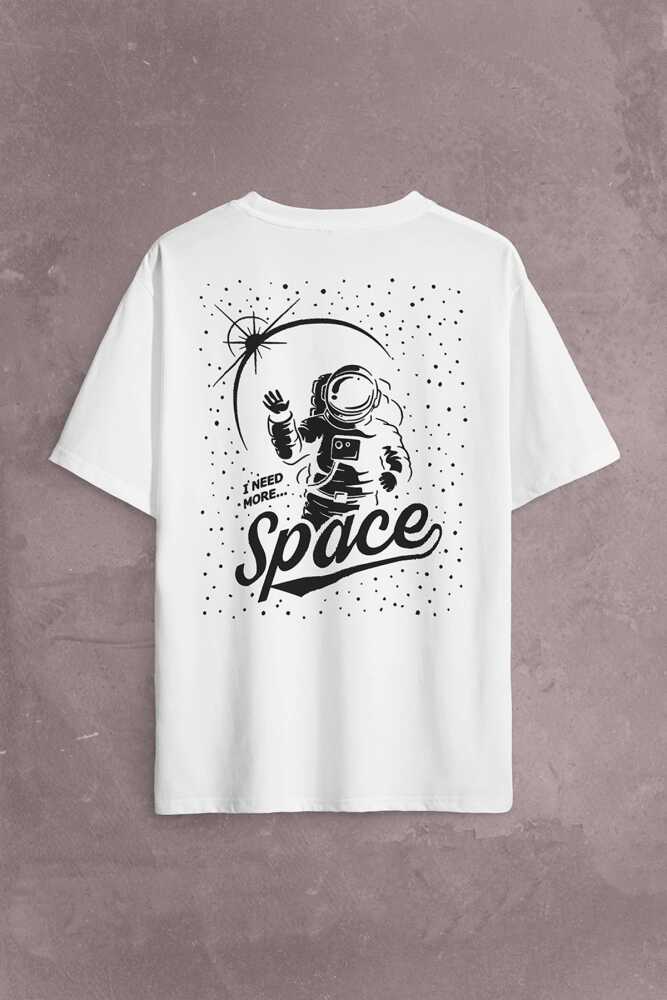 I Need More Space Uzay Cosmos Astronot Galaksi Sırt Ön Baskılı Beyaz Oversize Tişört Unisex (1)