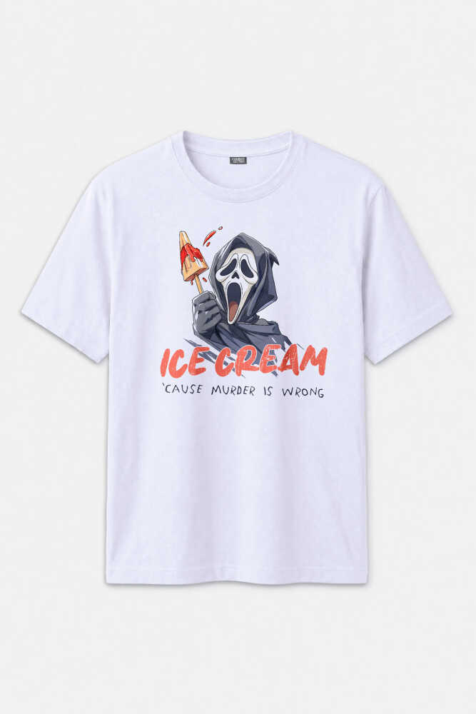 Ice Cream Scream Summer Funny Yaz Eğlenceli Dondurma Baskılı Beyaz Tişört