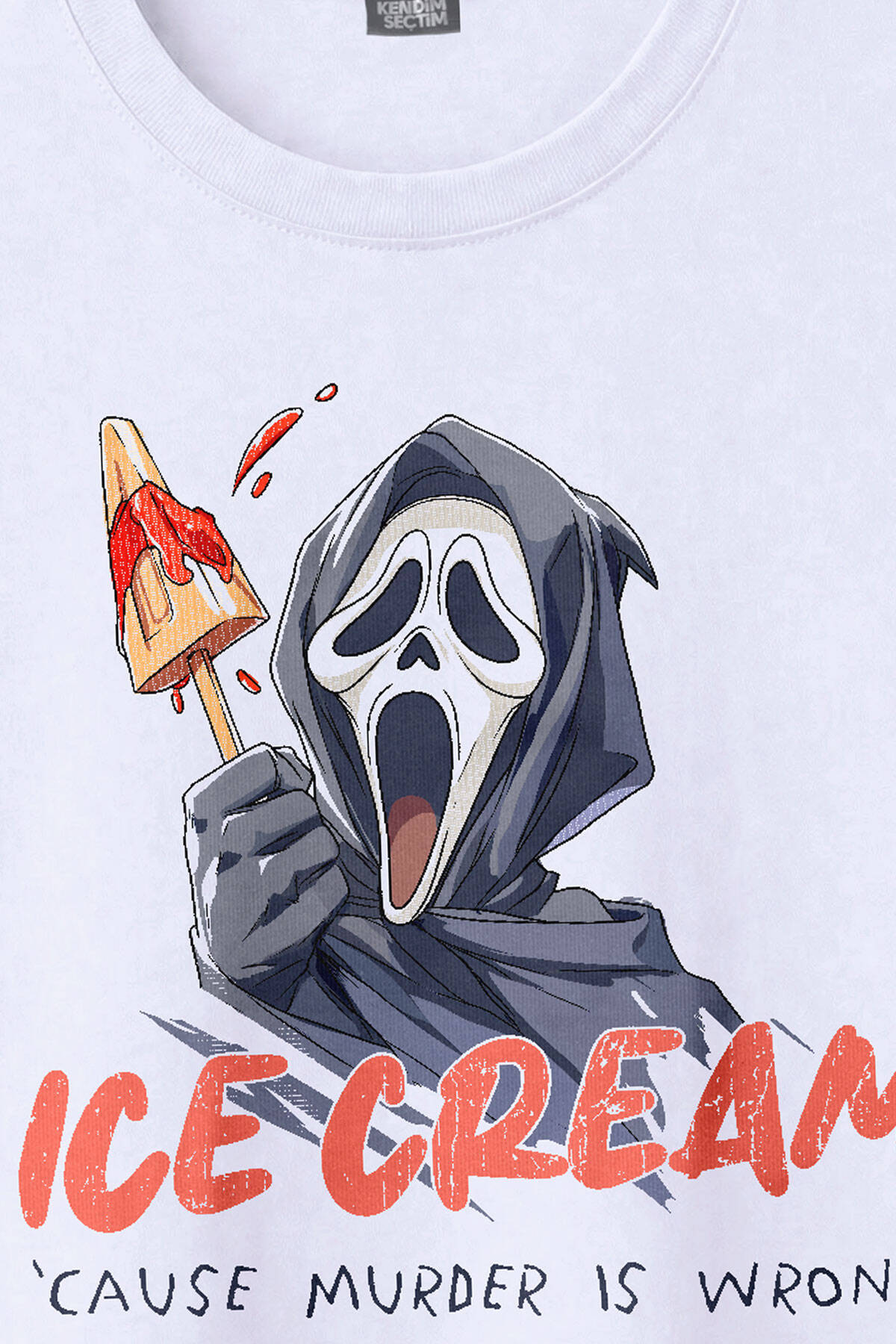Ice Cream Scream Summer Funny Yaz Eğlenceli Dondurma Baskılı Beyaz Tişört (1)