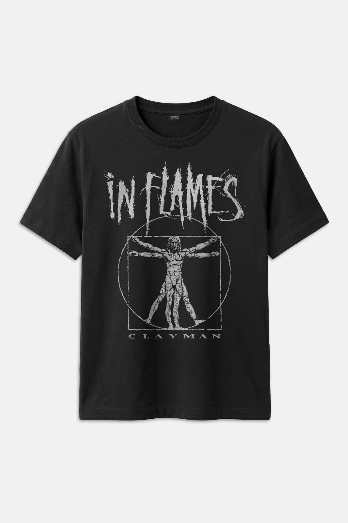 In Flames Metal Music Guitar Gitar Clayman Baskılı Siyah Regular Fit Tişört - 1