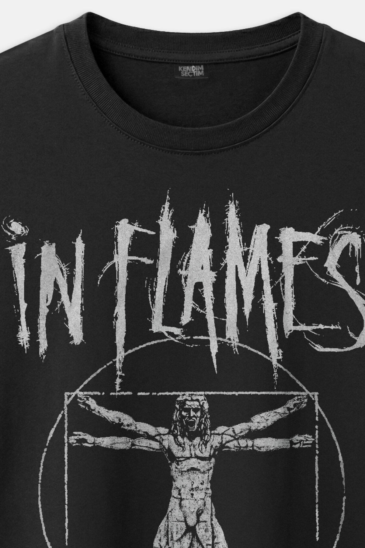 In Flames Metal Music Guitar Gitar Clayman Baskılı Siyah Regular Fit Tişört - 2