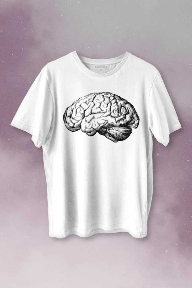 İnsan Beyni Kafayı Kullan Beyin Zeka Baskılı Beyaz Tişört Unisex