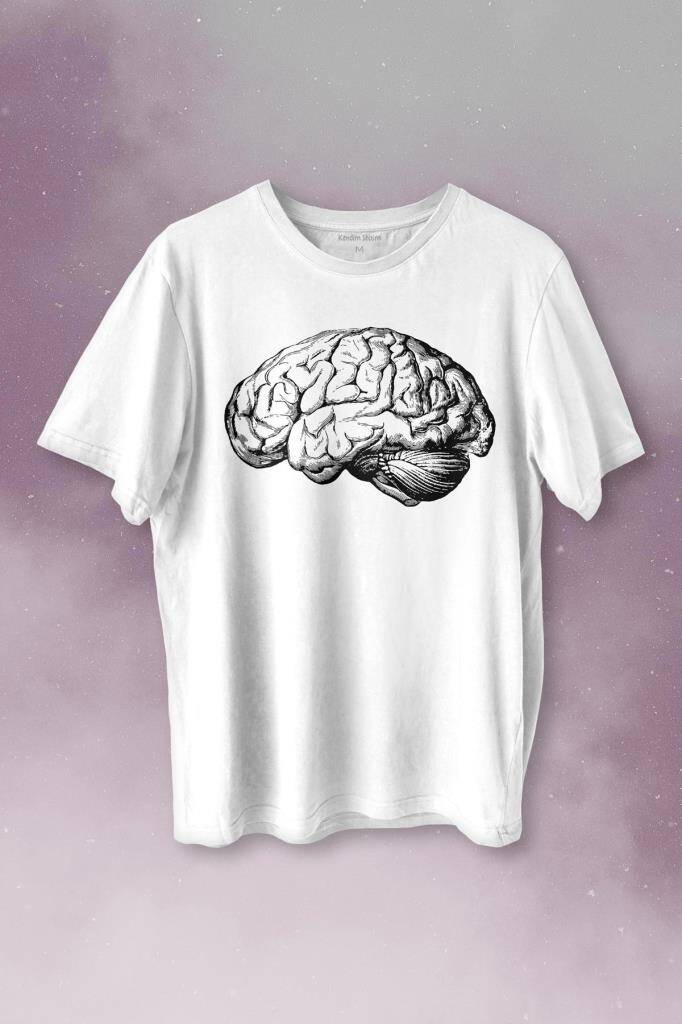 İnsan Beyni Kafayı Kullan Beyin Zeka Baskılı Beyaz Tişört Unisex