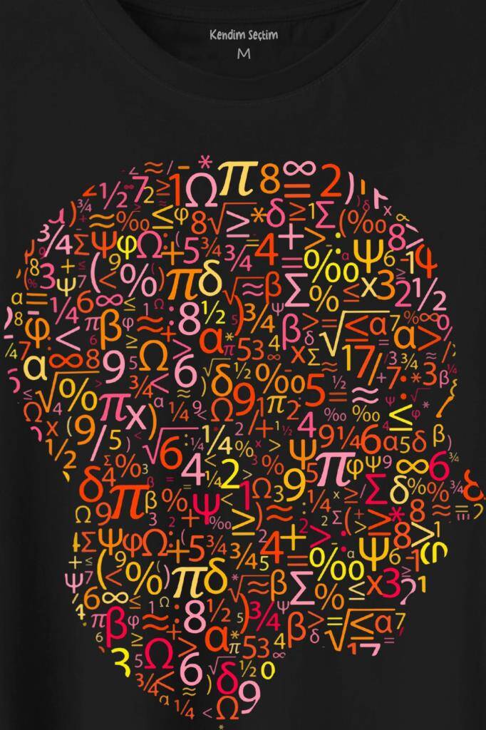 İnsan Kafası Matematik Formüllü Sayı Numaraları Denklem Baskılı Siyah Tişört Unisex (1)