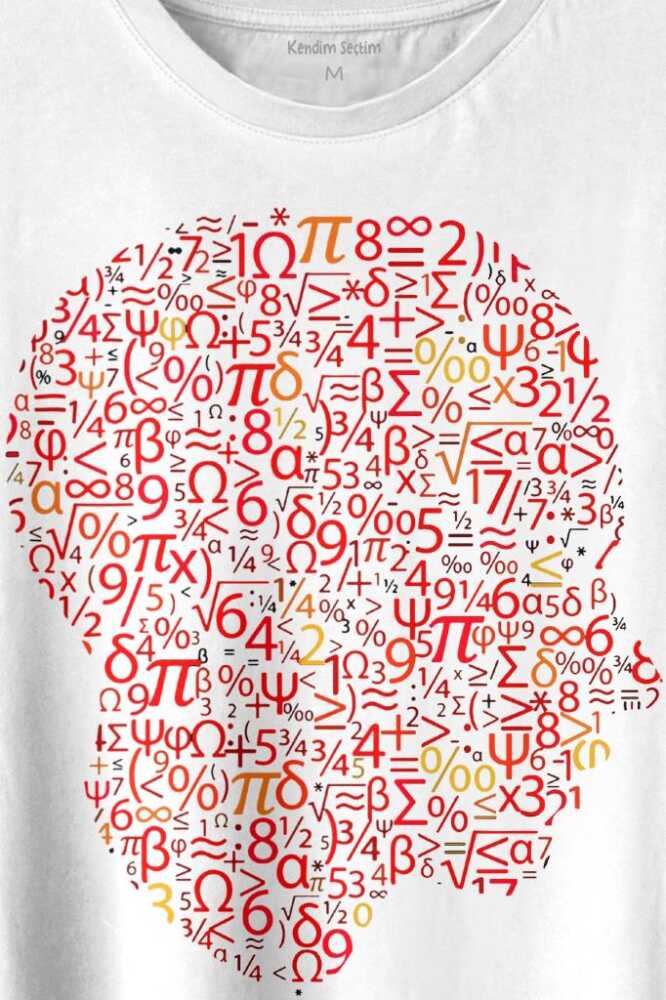 İnsan Kafası Matematik Formüllü Sayı Numaraları Denklem Baskılı Beyaz Tişört Unisex (1)