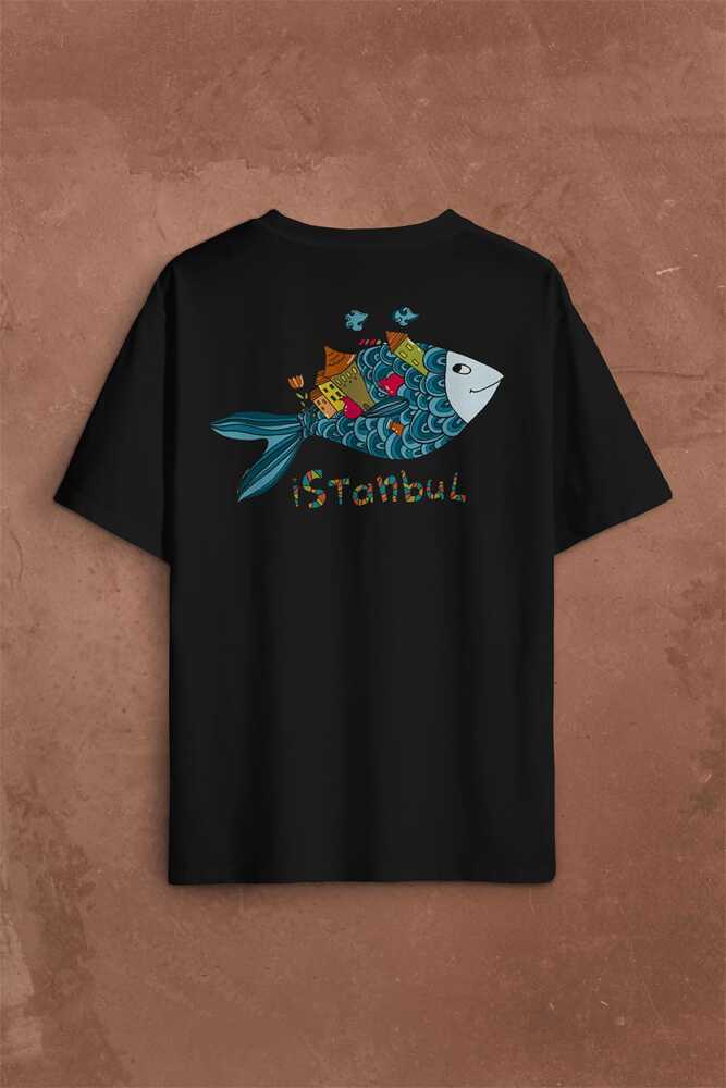 İstanbul Galata Konstantinopolis Osmanlı Sırt Ön Baskılı Oversize Tişört Unisex (1)