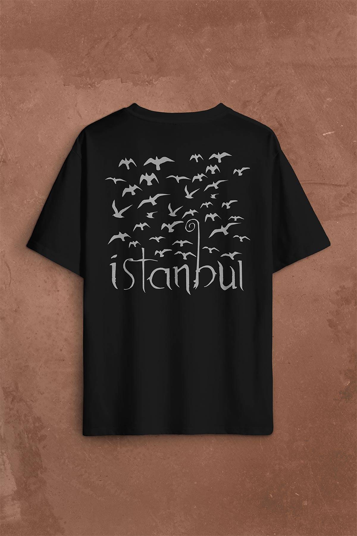 İstanbul Martı Galata Konstantinopolis Osmanlı Sırt Ön Baskılı Oversize Tişört Unisex (1)