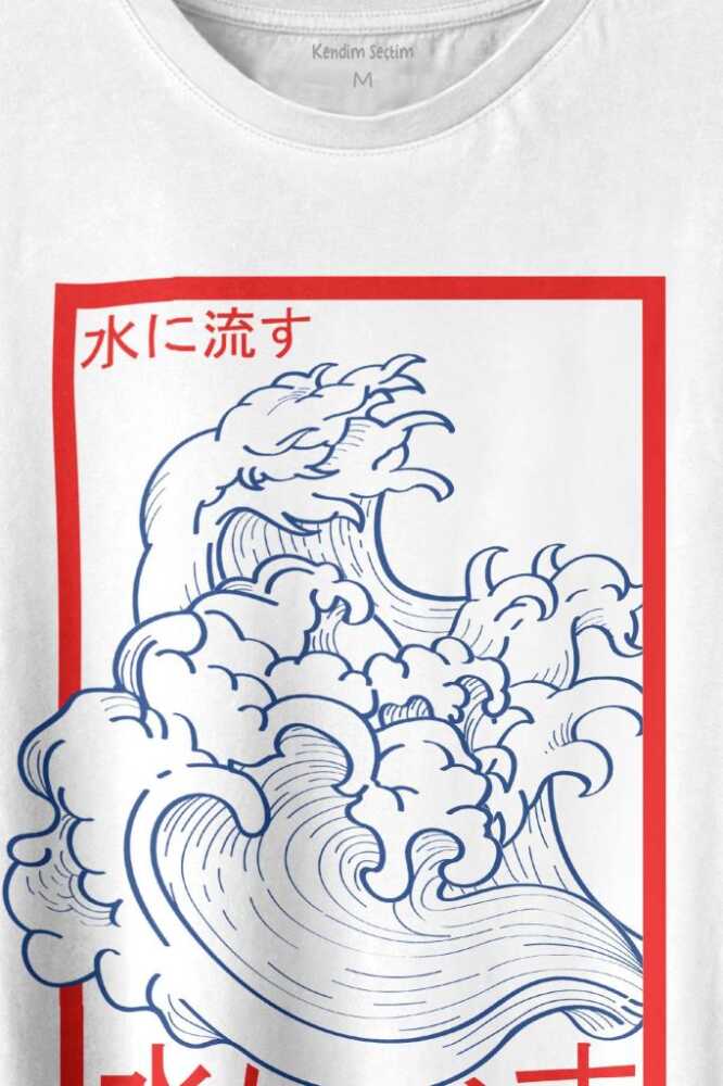 Japanese Wind Wave Japon Rüzgar 2K Street Culture Baskılı Beyaz Tişört Unisex (1)