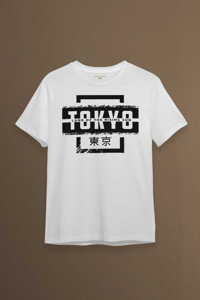 Japonca Tokyo Şehri Japonya Japan Baskılı Beyaz Tişört Unisex