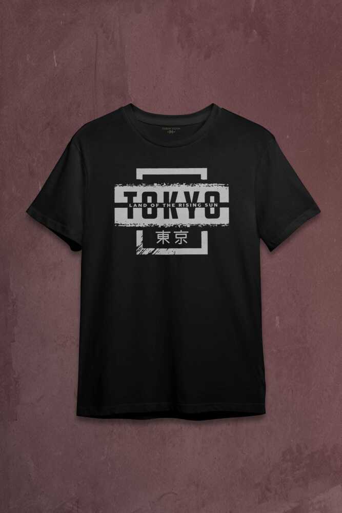 Japonca Tokyo Şehri Japonya Japan Baskılı Siyah Tişört Unisex