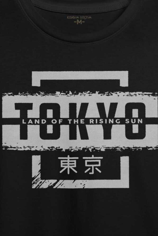Japonca Tokyo Şehri Japonya Japan Baskılı Siyah Tişört Unisex (1)