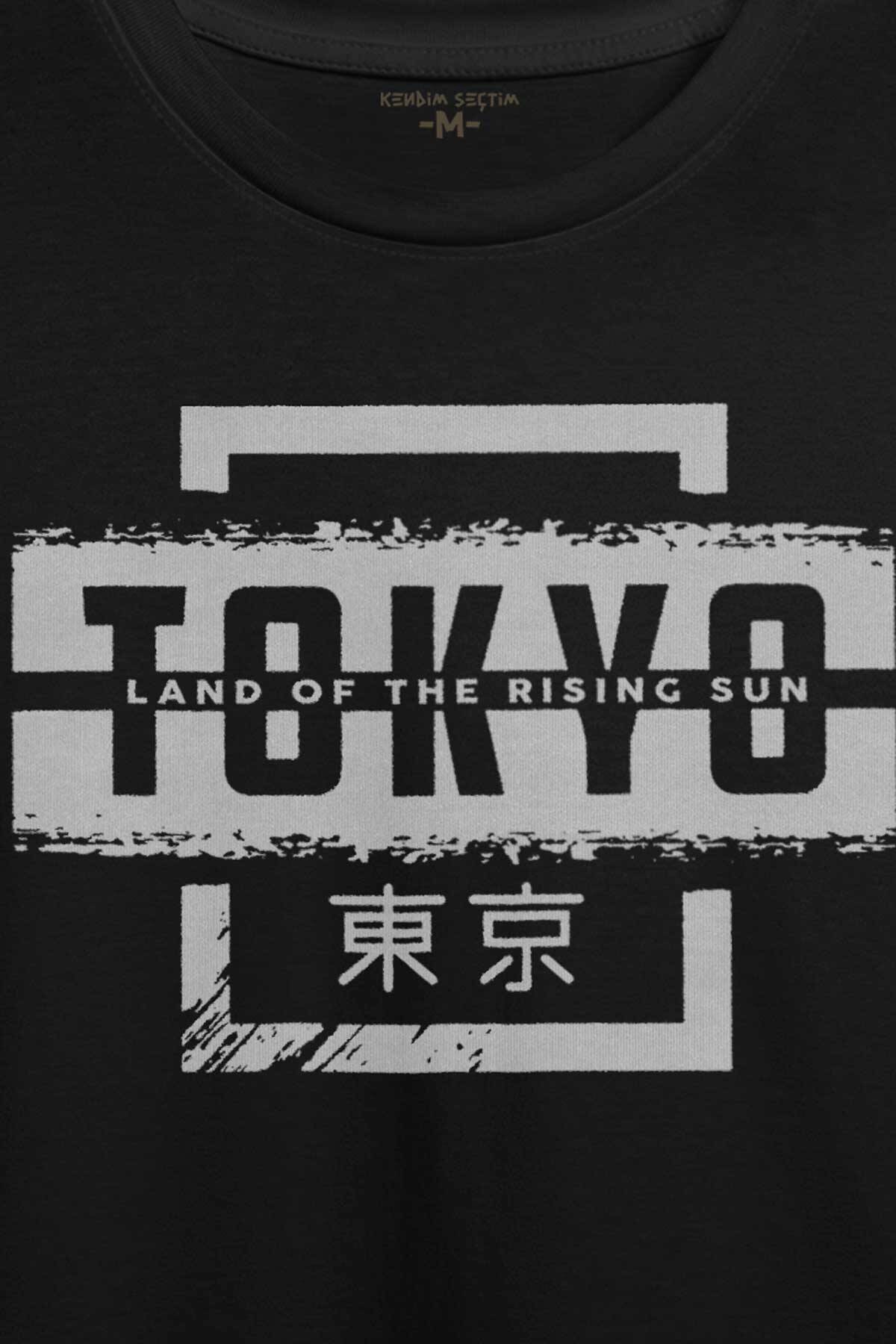 Japonca Tokyo Şehri Japonya Japan Baskılı Siyah Tişört Unisex - 2