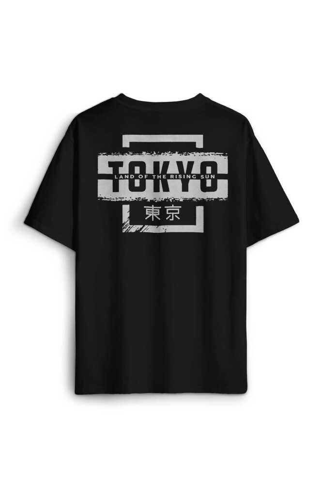 Japonca Tokyo Şehri Japonya Japan City Yazı Sırt Ön Baskılı Oversize Tişört Unisex