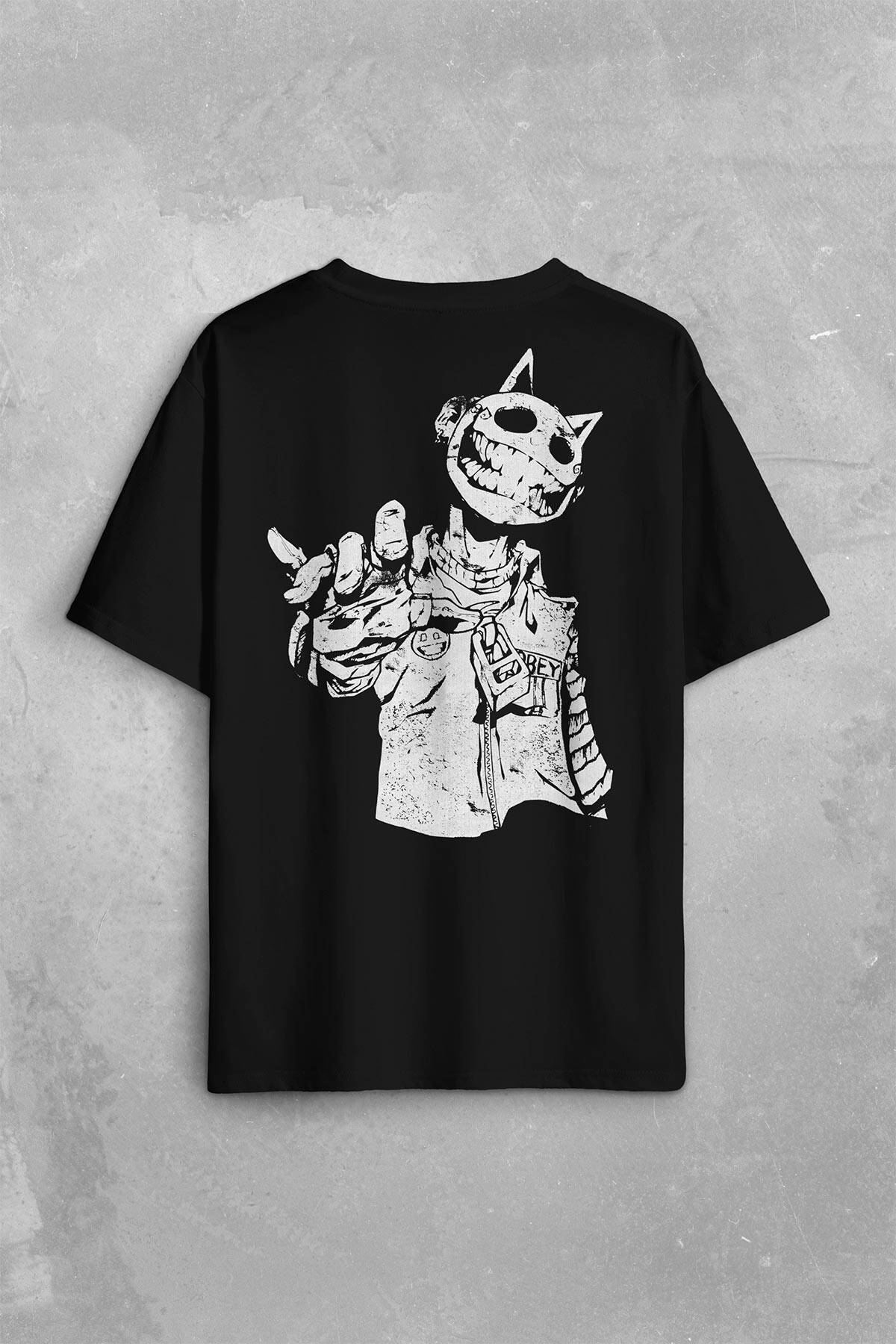 Jester J Smile Gothic Maske Mask Sokak Sırt Ön Baskılı Oversize Tişört Unisex - 1