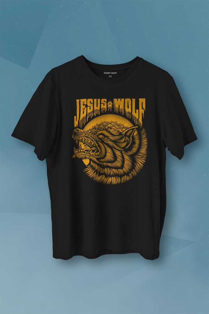 Jesus Wolf Kurt Kafası Hardal Baskılı Tişört Unisex