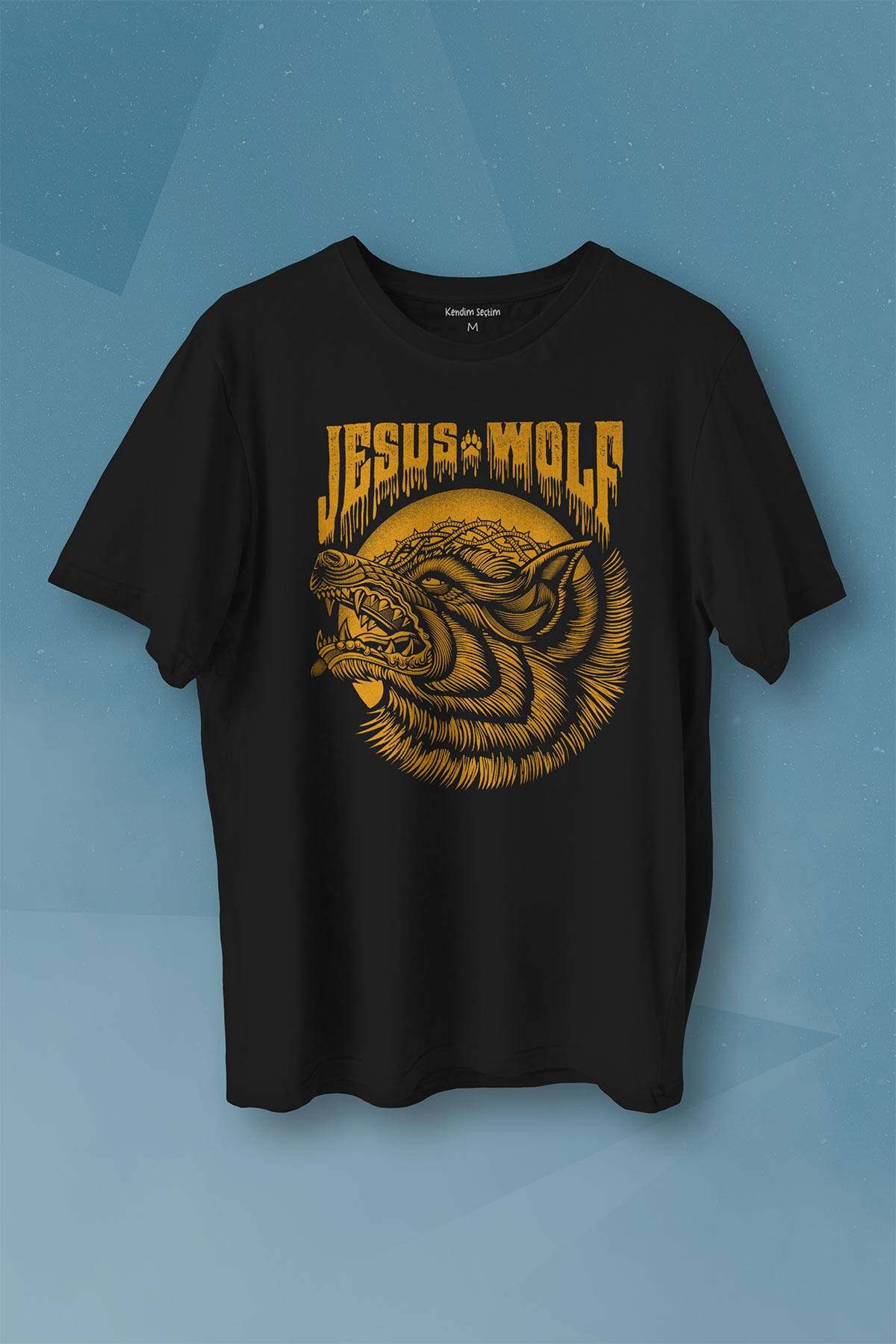 Jesus Wolf Kurt Kafası Hardal Baskılı Tişört Unisex - 1