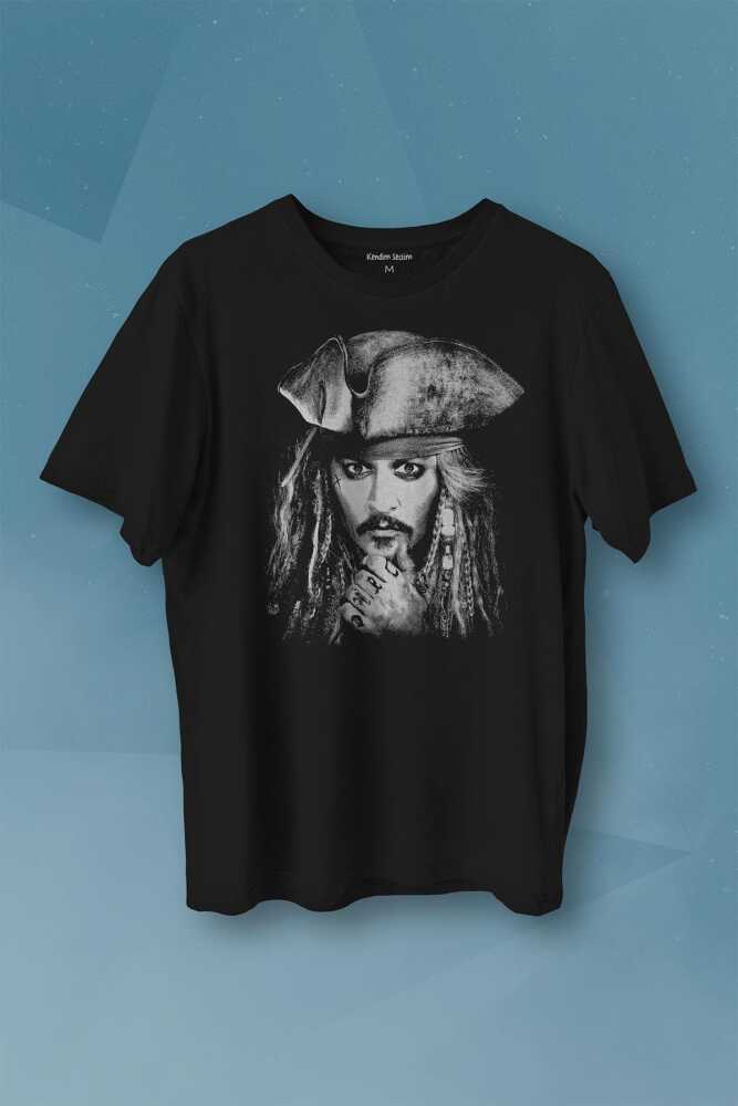 Johnny Depp Captain Jack Sparrow Karayip Korsanları Pirates Caribbean Baskılı Tişört Unisex
